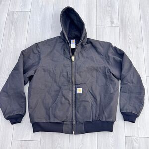 VINTAGE Carhartt J04 Jacket Mens 2XL Tall Black Canvas Hooded Heavy Duty Work